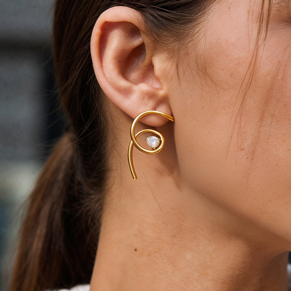 Asymmetric Linear Zircon Earrings