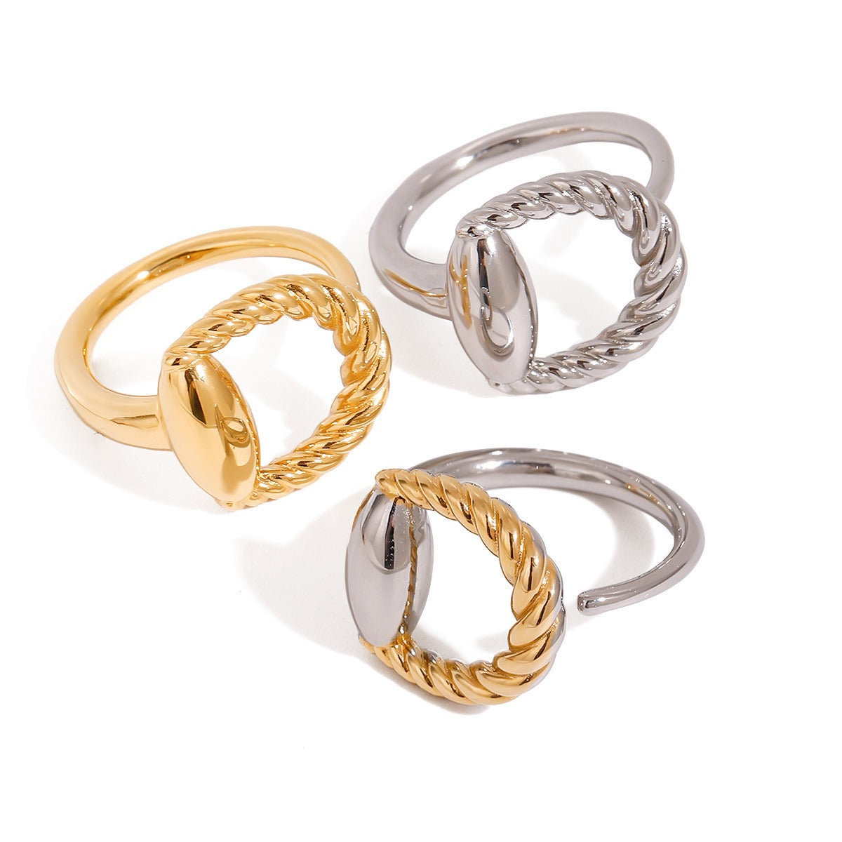 18K gold geometric shape with texture design trendy open ring
