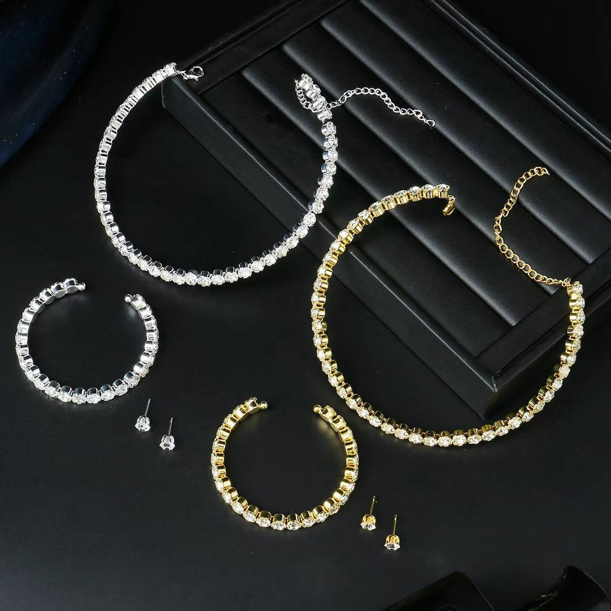 Bridal Accessories Three-Piece Set Wedding Fashion Full Diamond Zircon Water Drop Necklace Earrings Wedding Jewelry Bridal Jewelry