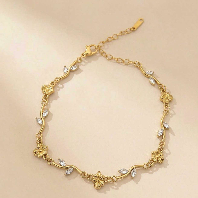 Stainless Steel Inlaid Zircon Flower Series Bracelet
