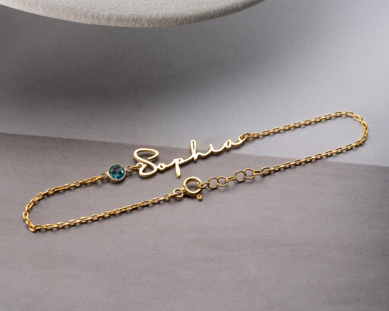 Personalized Cursive Name & Birthstone Bracelet