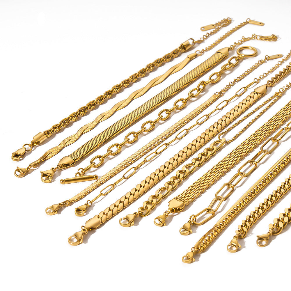 18k Gold Plated 304 Stainless Steel Bracelet Diy Jewelry Accessories Chain Accessories Cuban Chain Twist Chain Bracelet Wholesale
