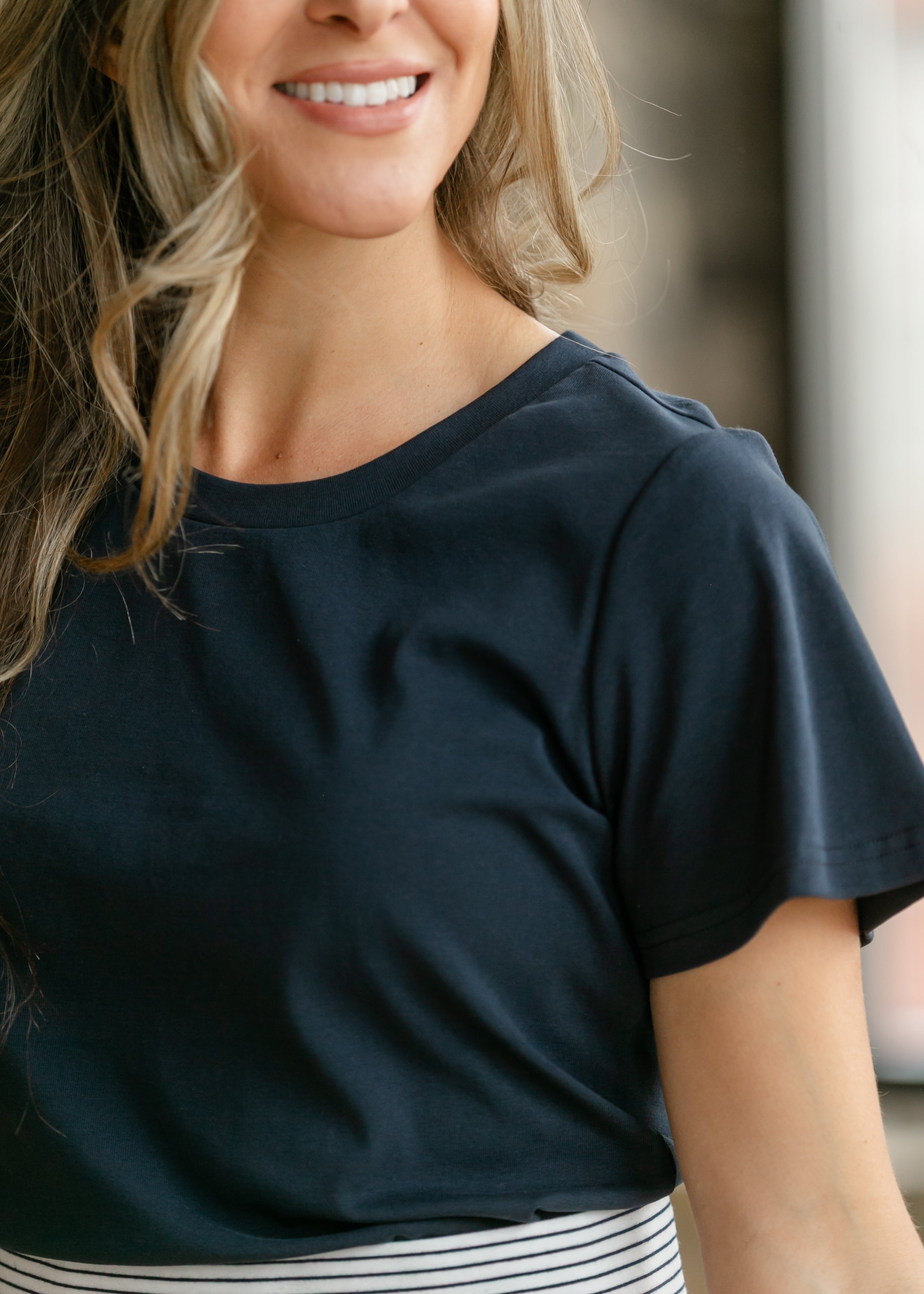 Essential Navy Flutter Sleeve Top