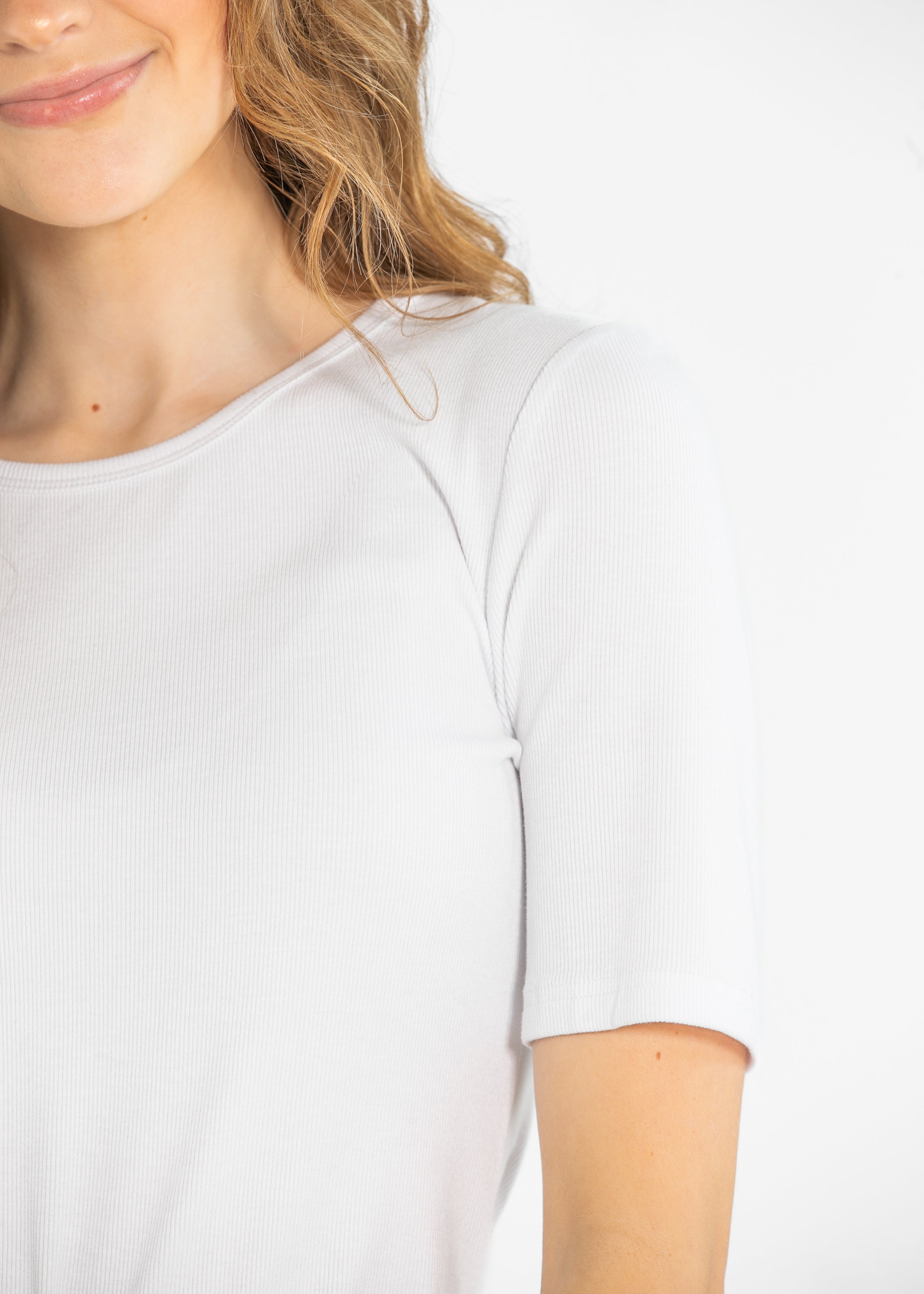 Essential White Ribbed Half Sleeve Tee