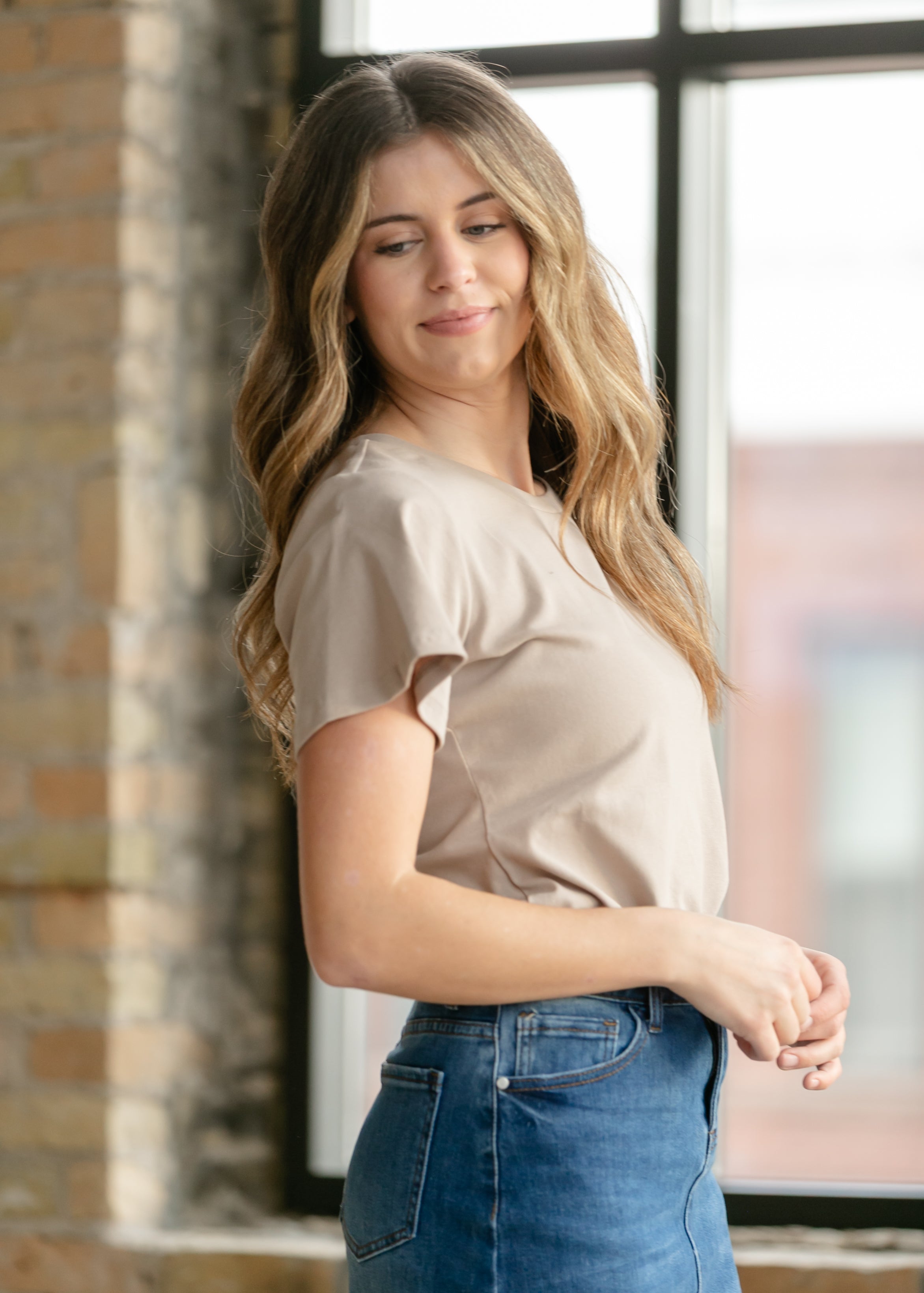 Essential Sand Flutter Sleeve Top