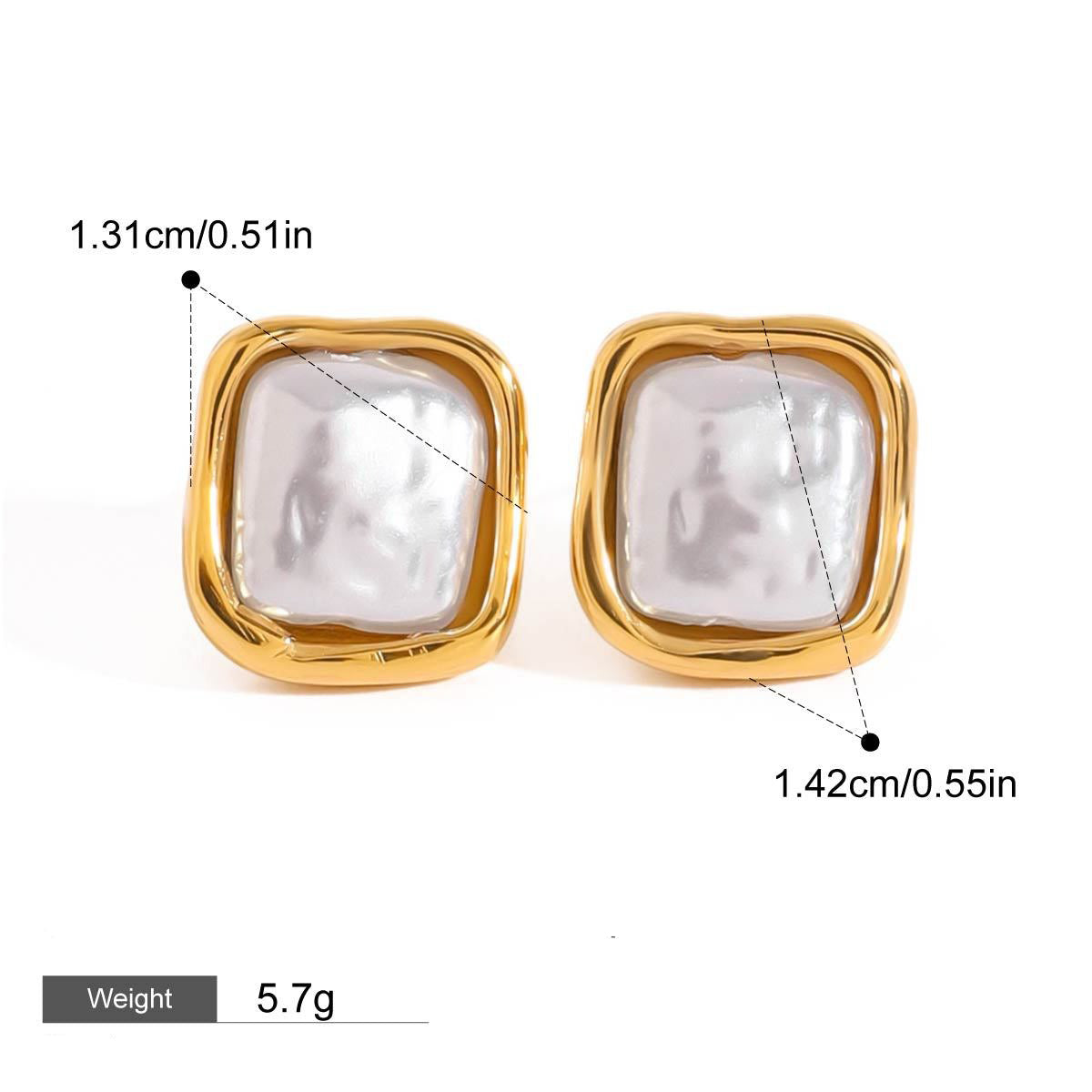 18k gold geometric inlaid pearls exquisite design noble earring ring set