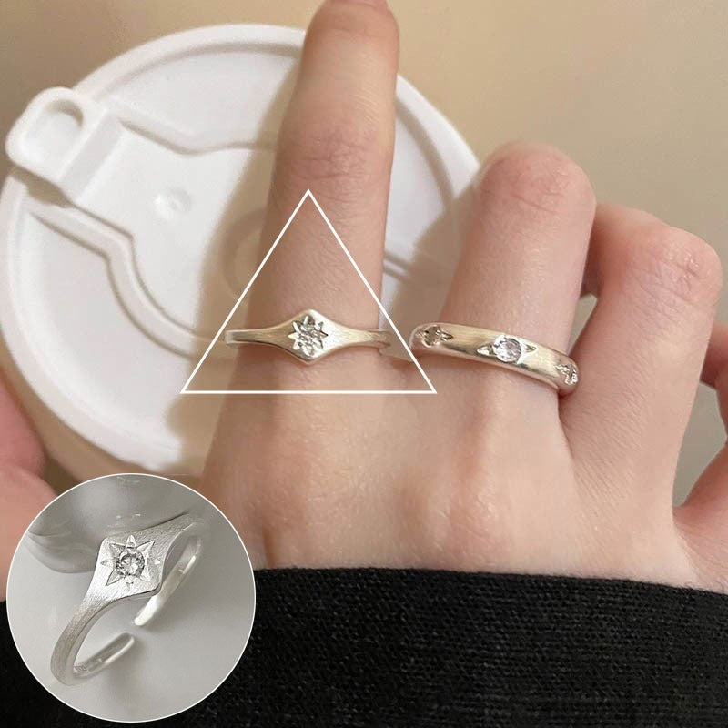 High Sense Star Open Ring For Women, INS Niche Brushed Texture Luxury Adjustable Index Finger Statement Ring