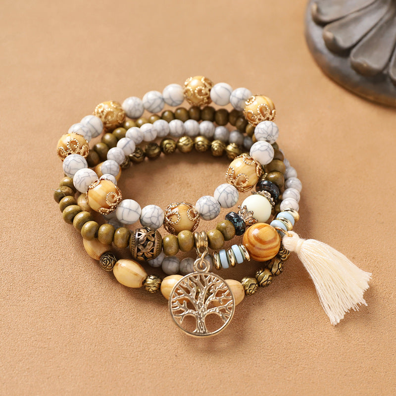 Handmade Bohemian Exotic Style Bracelet Retro Ethnic Style Men's And Women's Woven Multi-layer Stacked Bracelet Niche Hand Rope
