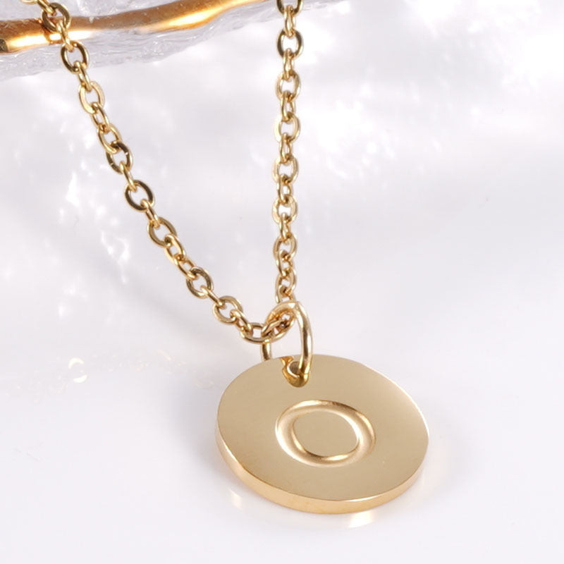 Minimalist Stainless Steel Necklace With Round 26-letter Pendants