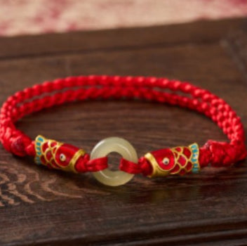 Natural Cinnabar Multicolor Red String Bracelet - Traditional Woven Design Unisex Jewelry Gift