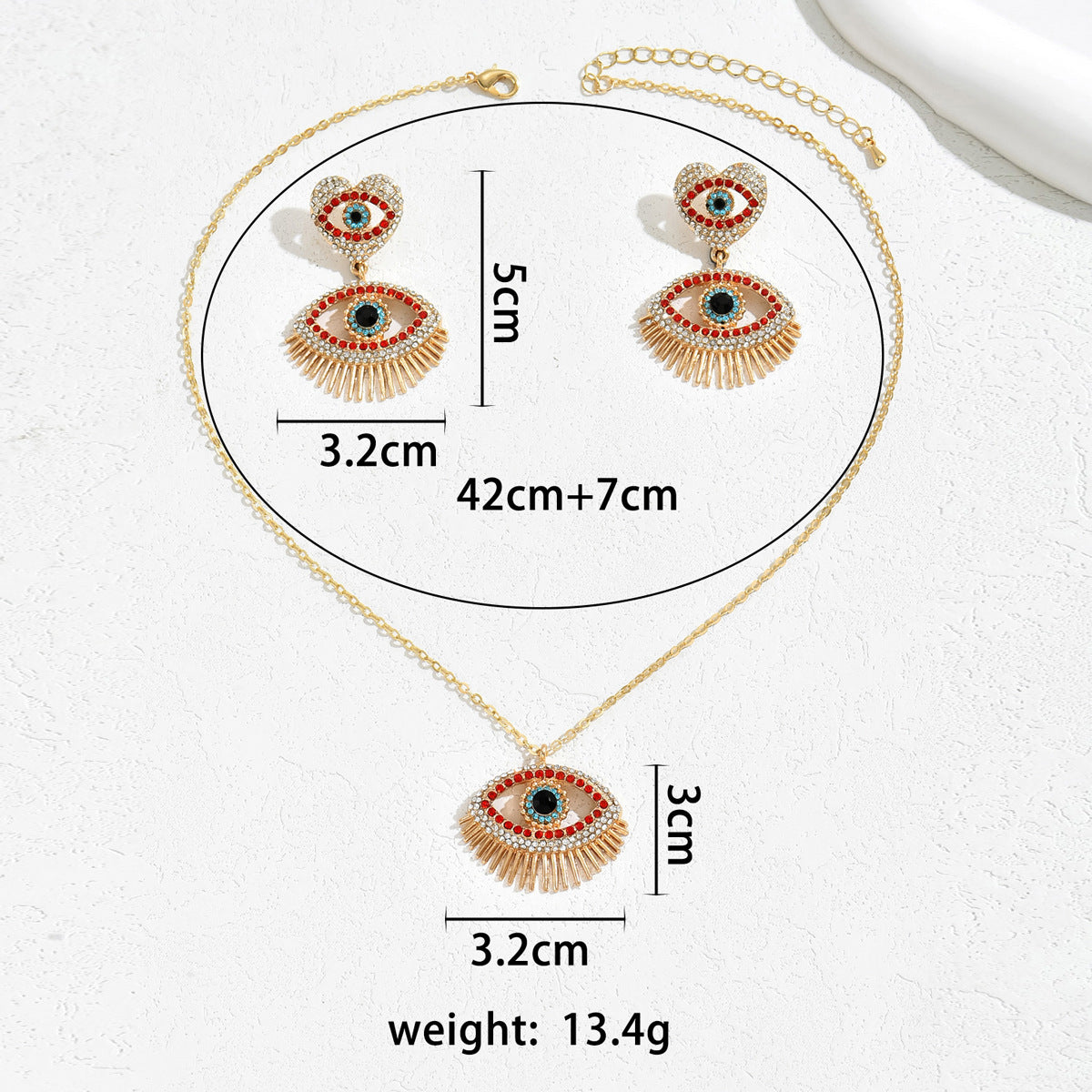 European And American Fashion Hip Hop Style Women Necklace Personalized Love Devil's Eye Niche Design Earrings Long Chain