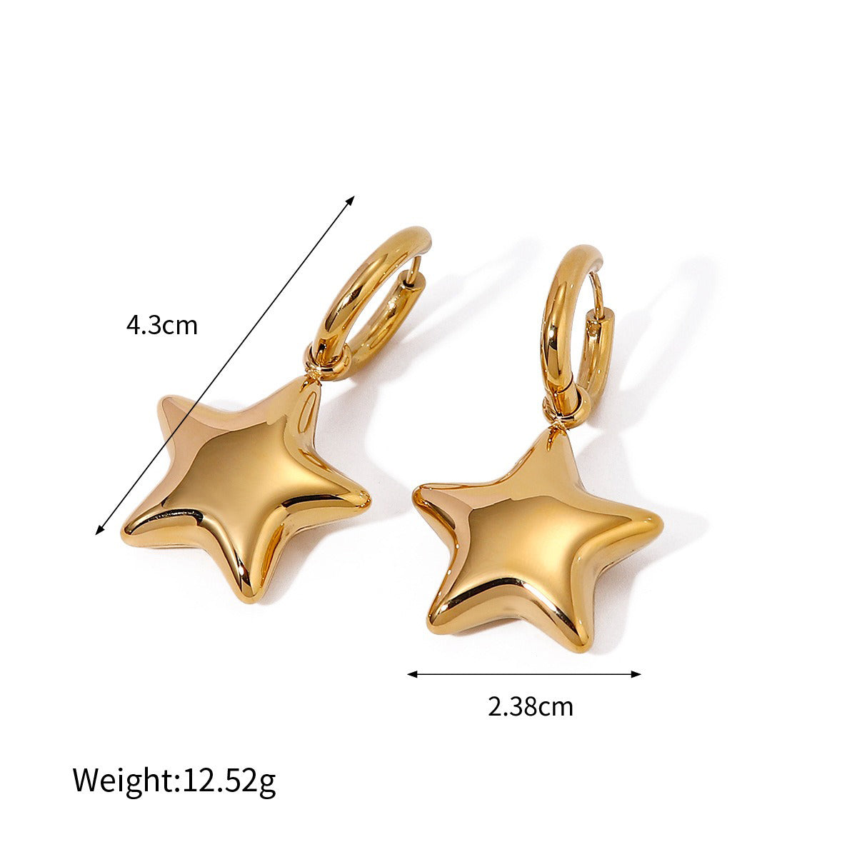 18K gold star-shaped design elegant necklace, ring, earrings and brooch set