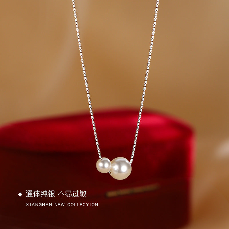 925 Sterling Silver Pearl Necklace Women's 2024 New Explosive Light Luxury Clavicle Chain Niche High-end Women
