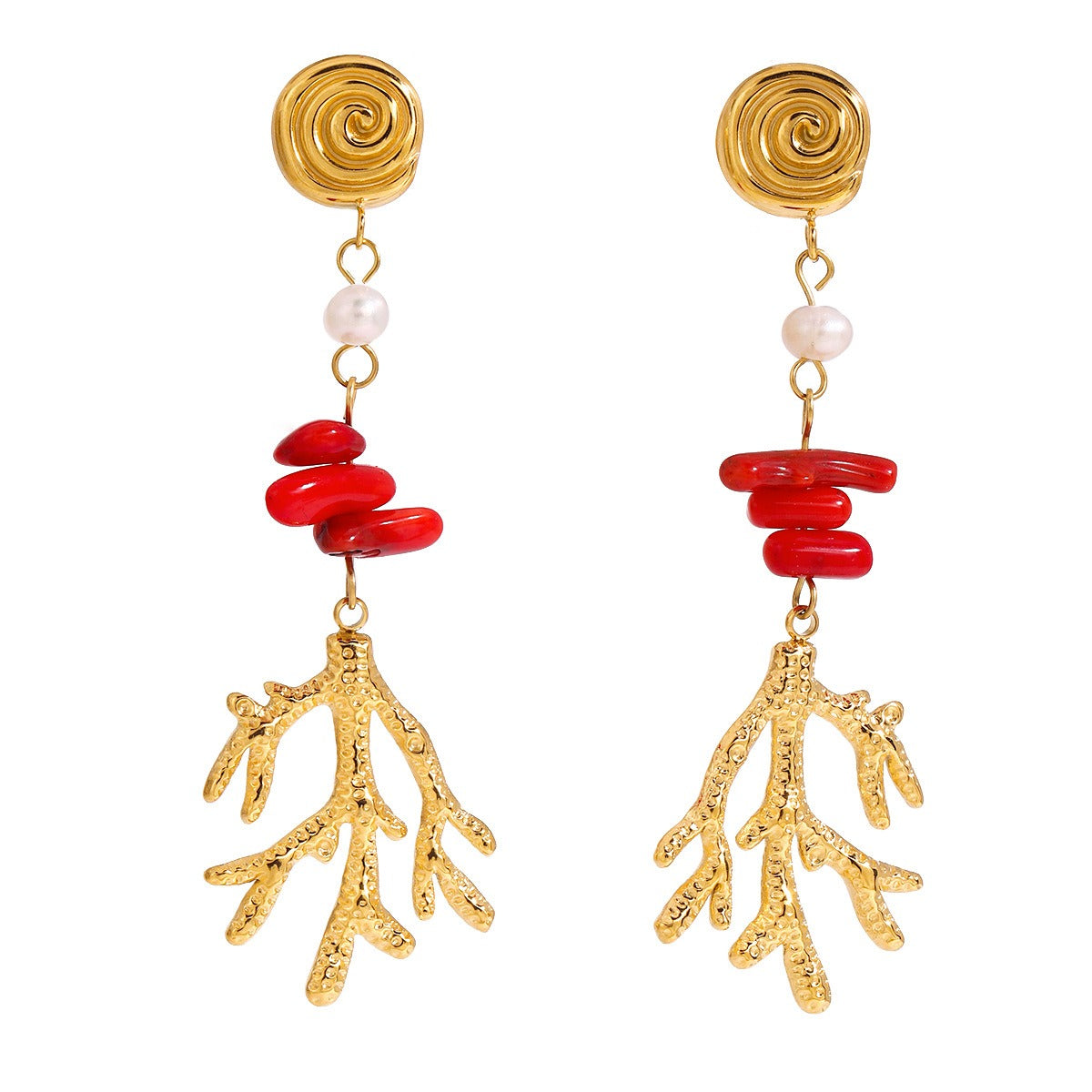 18K gold coral-shaped design trendy personality earring necklace set