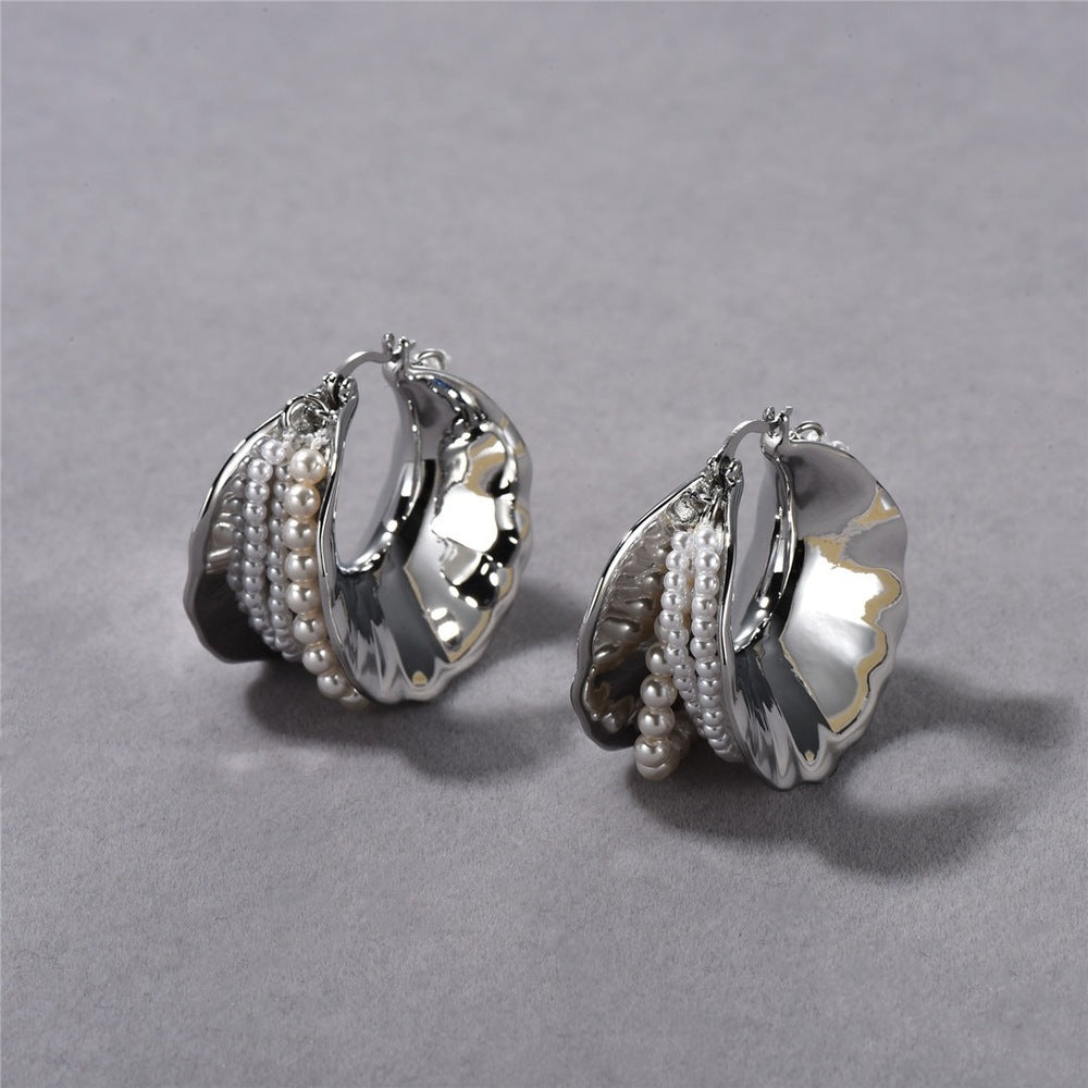 Textured Pearl Hoop Earrings