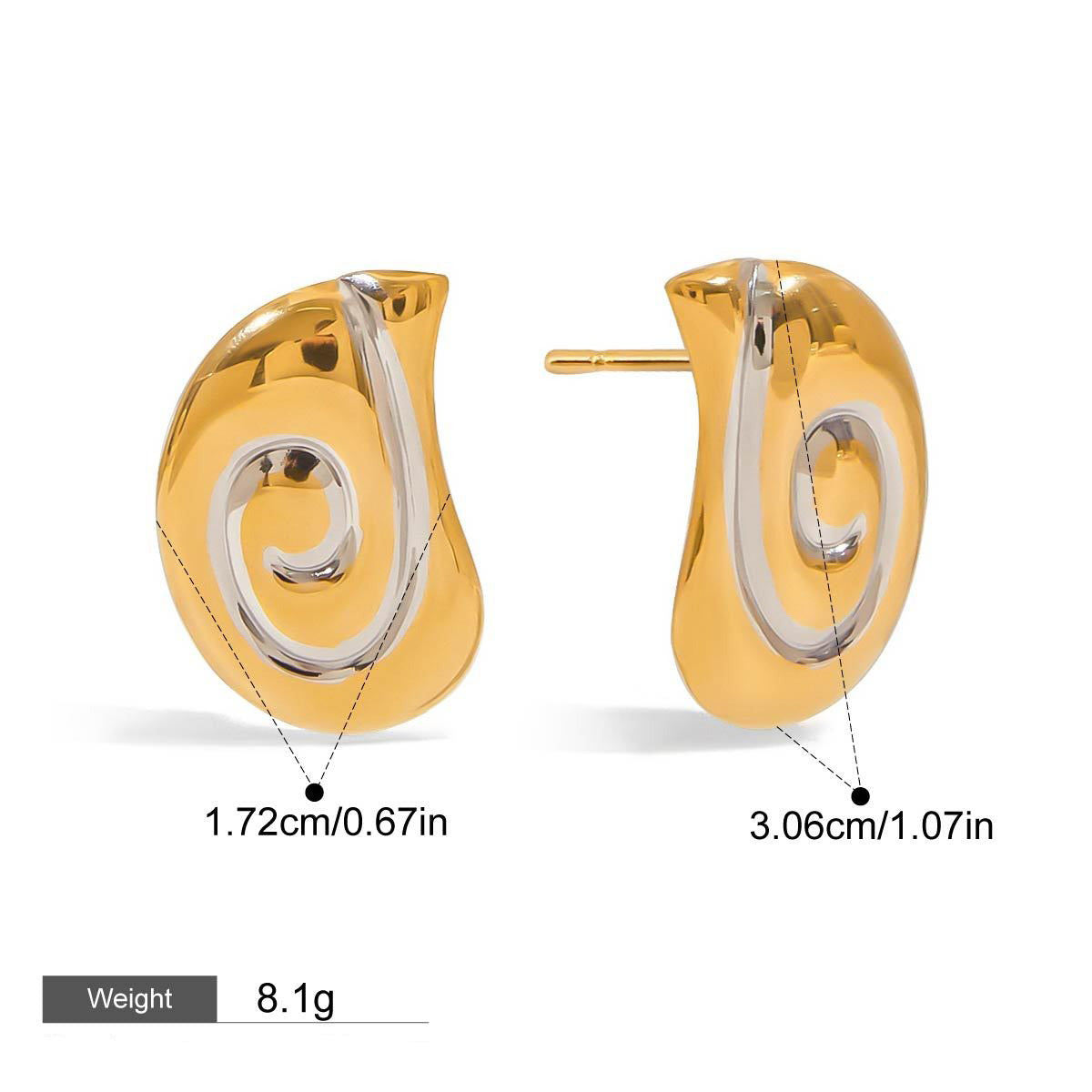 18K gold conch-shaped earrings with gold and silver color matching design and ocean style