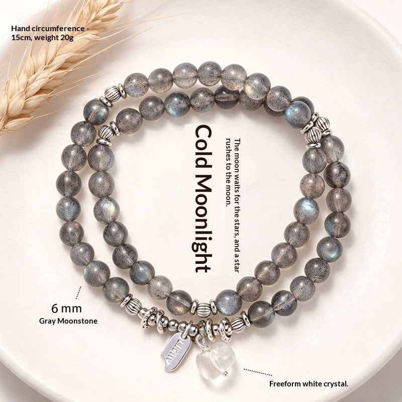 Women's Natural Gray Moonstone Bead Bracelet