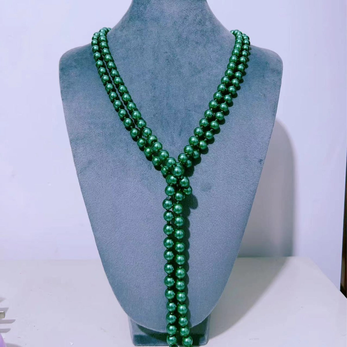 European And American Fashion Glass Imitation Pearl Necklace Women's Simple Knotted Multi-layer Long Sweater Chain Clothing Accessories Wholesale