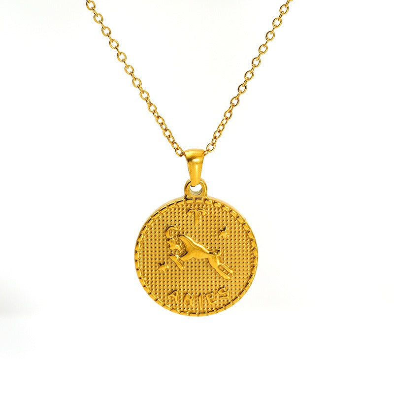 Vintage round constellation pendant 18K gold plated twelve constellation necklace