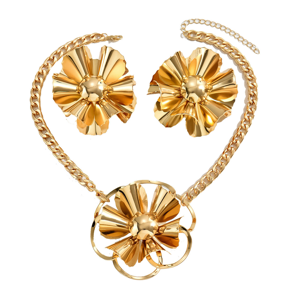 Simple Fashion Light Luxury Flower Necklace Earrings Women's Distinctive Exaggerated Earrings Niche Design All-match Necklace
