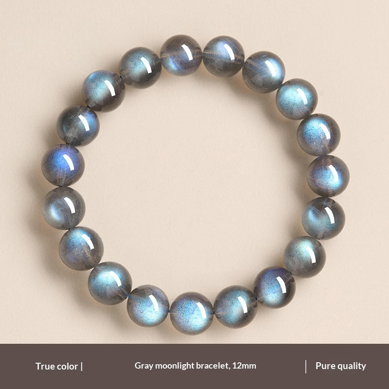 Natural Gray Moonstone Labradorite Blue Bead Bracelet