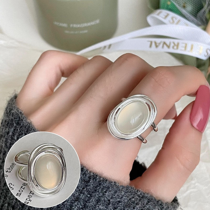 High Sense Star Open Ring For Women, INS Niche Brushed Texture Luxury Adjustable Index Finger Statement Ring