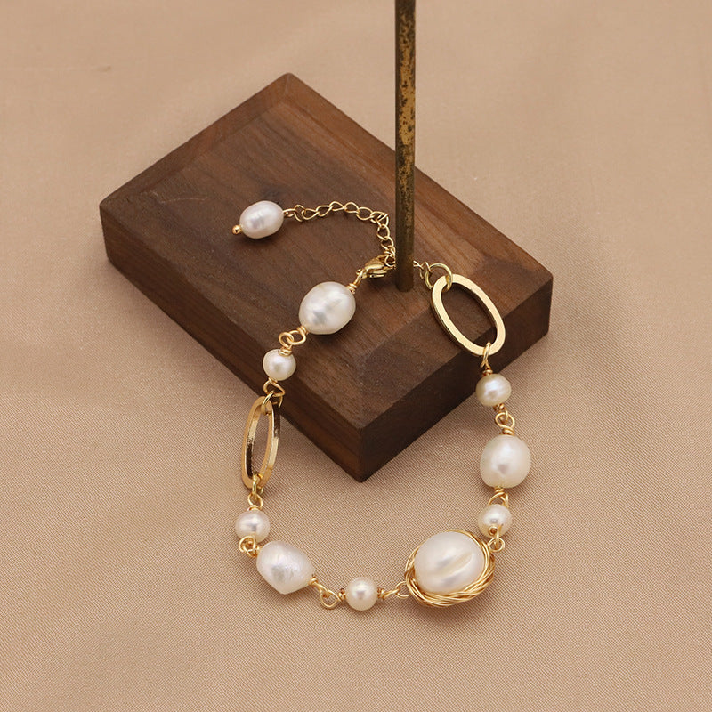 Natural Baroque Pearl And Kyanite Bracelet