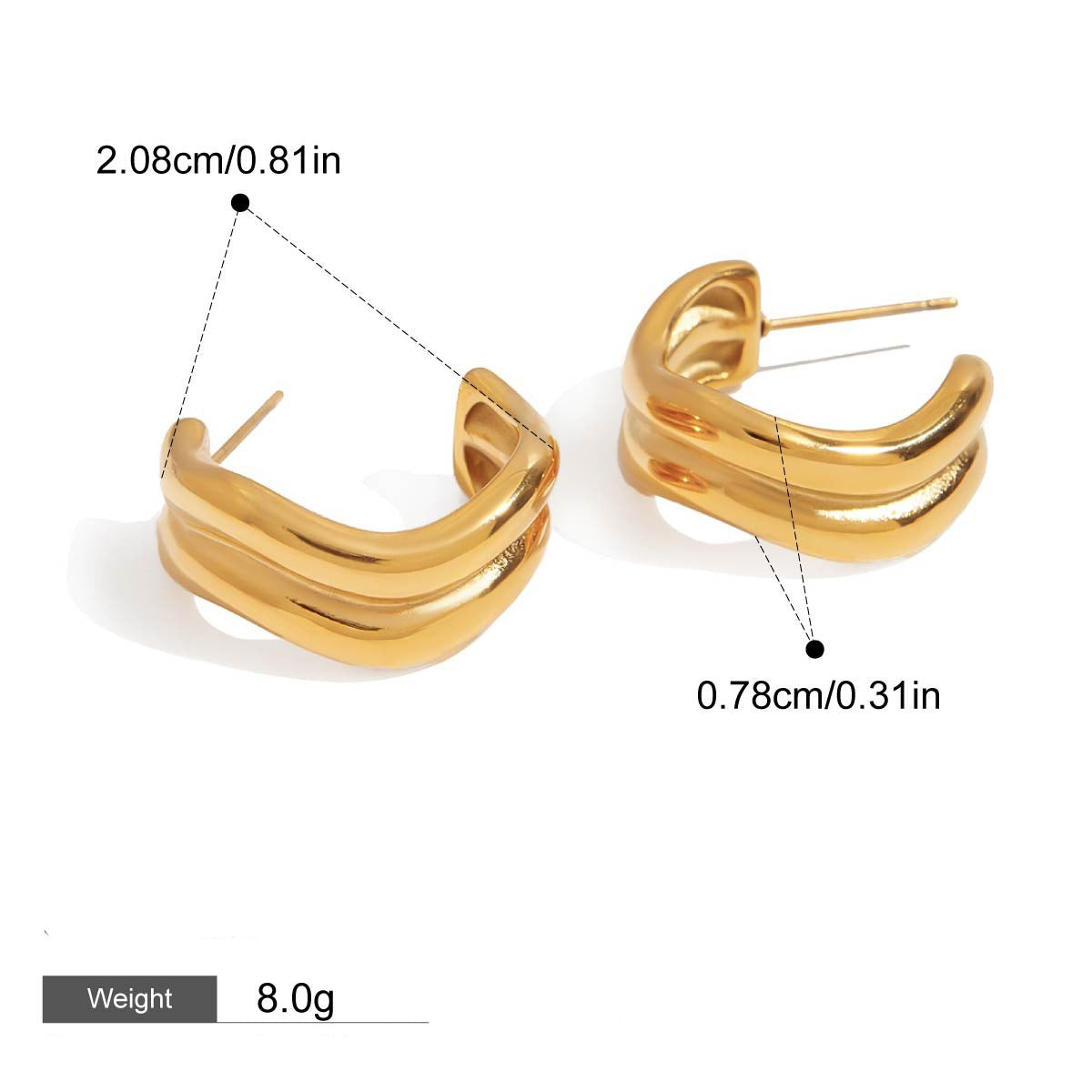 18K gold double-layer C-shaped design simple and unique earrings