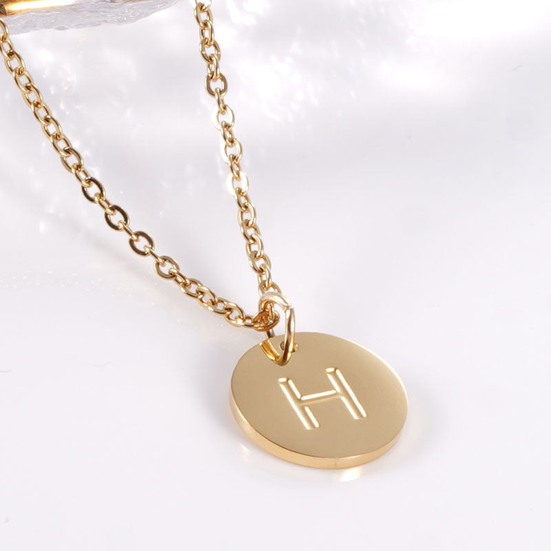 Minimalist Stainless Steel Necklace With Round 26-letter Pendants