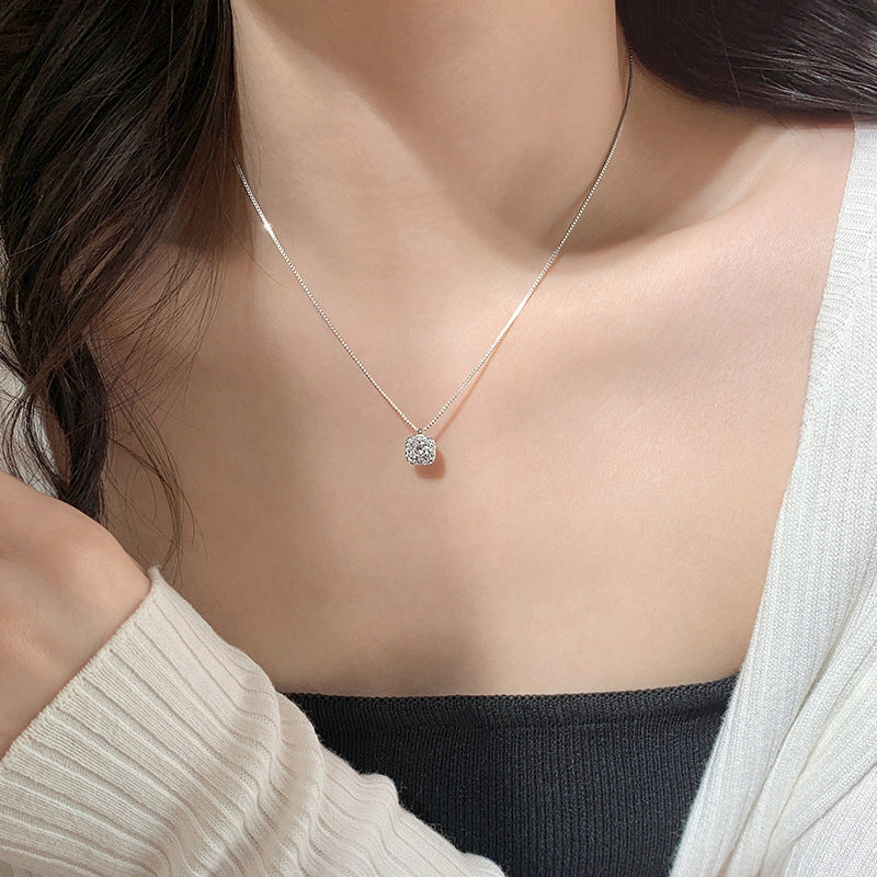 925 Sterling Silver Square Diamond Necklace 2025 New Fashion Hot-Selling Clavicle Chain Exquisite Light Luxury Women's Niche Design