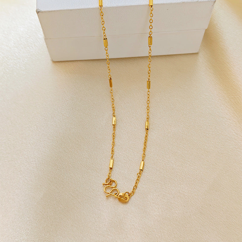 European And American Cross-border Titanium Steel 24K Gold O-chain Square Pendant Necklace With M Buckle Design, Versatile And Simple, Non-fading Necklace