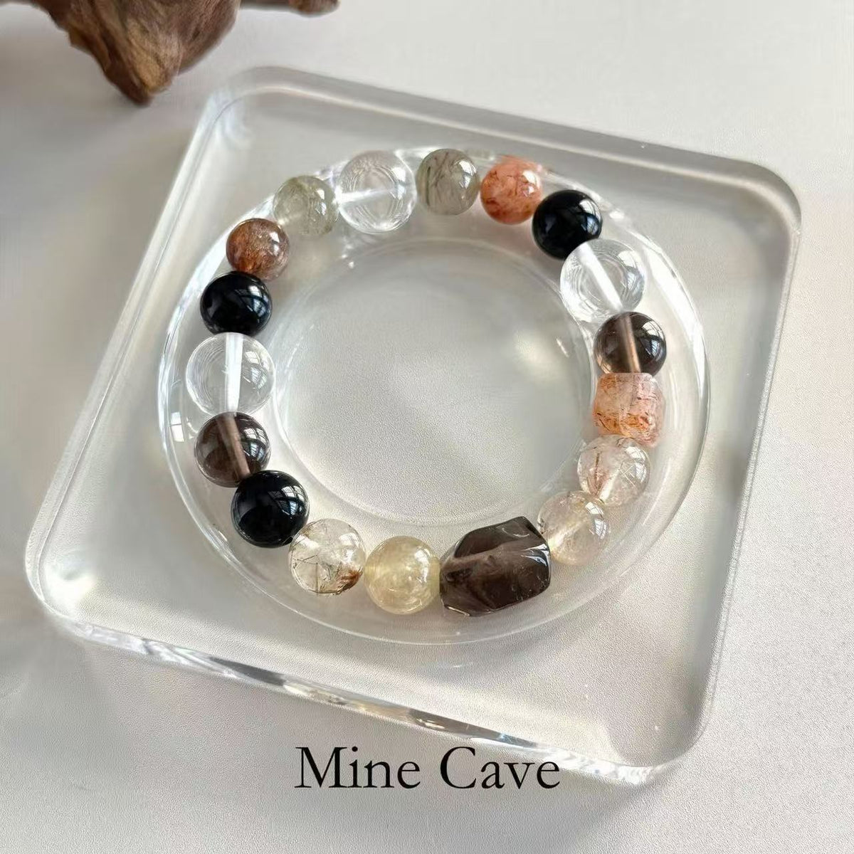 Natural Multi Crystal Bracelet Black  White Smoky Quartz Two Tone Beaded Chain Unisex Energy Jewelry
