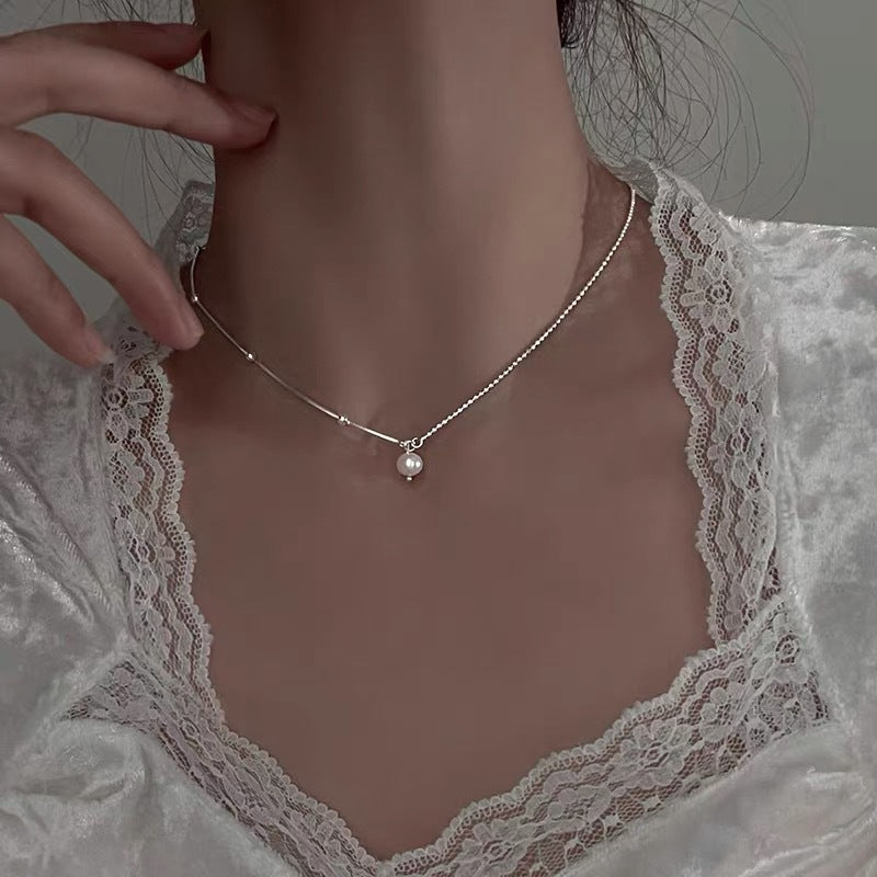S925 Sterling Silver Pearl Necklace For Women, Niche Design, Light Luxury, Stylish And Versatile, High-End Clavicle Chain Accessory, Trendy