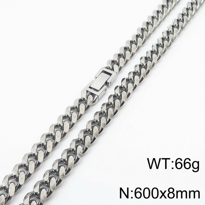Polished Stainless Steel Cuban Chain Necklace