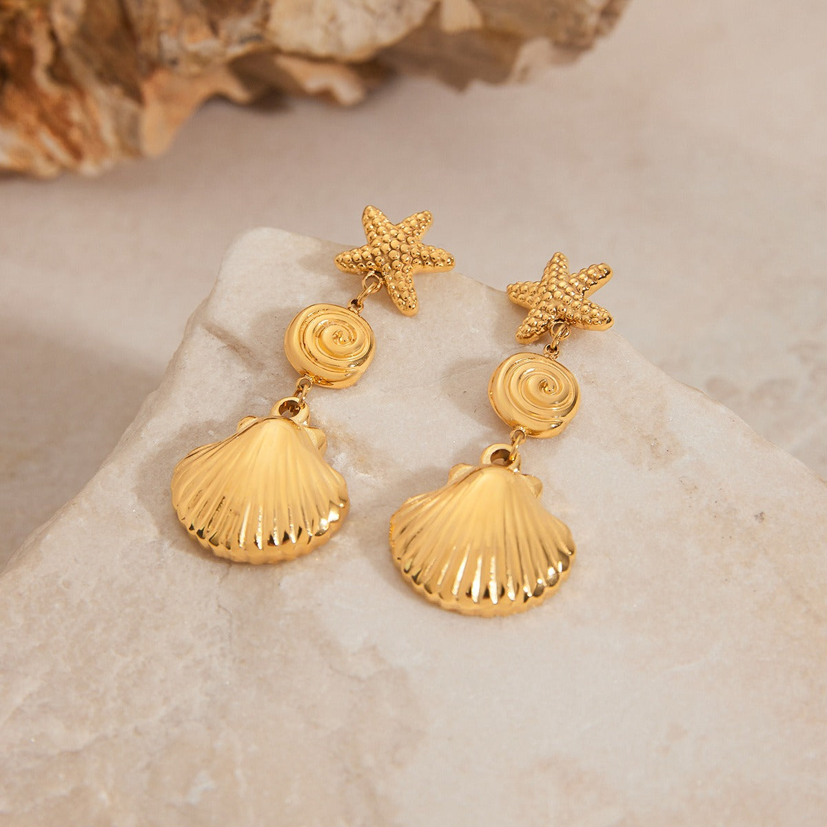 18K gold shells with tassel design exquisite and noble earrings