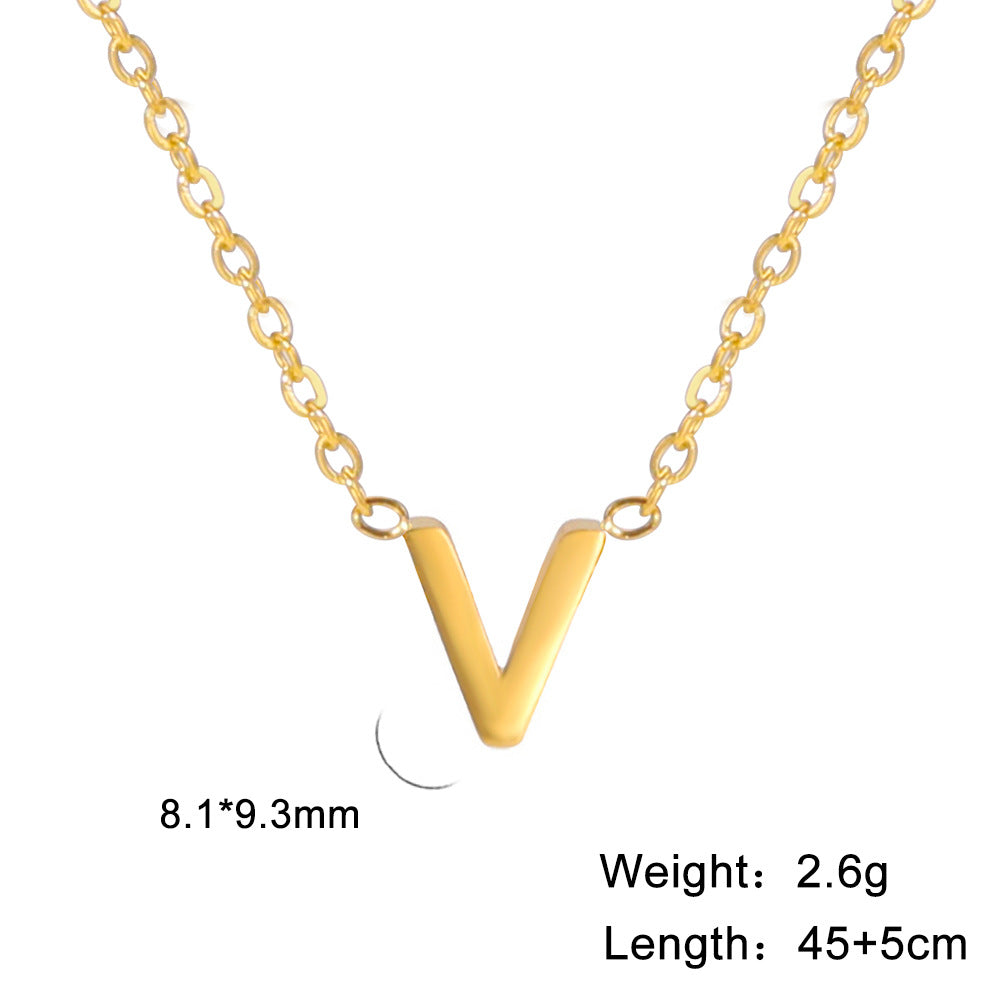 Hot-Selling Welded 26 Letters 18K Real Gold Electroplated Non-Fading Small Pendant Jewelry 304 Material Stainless Steel Necklace