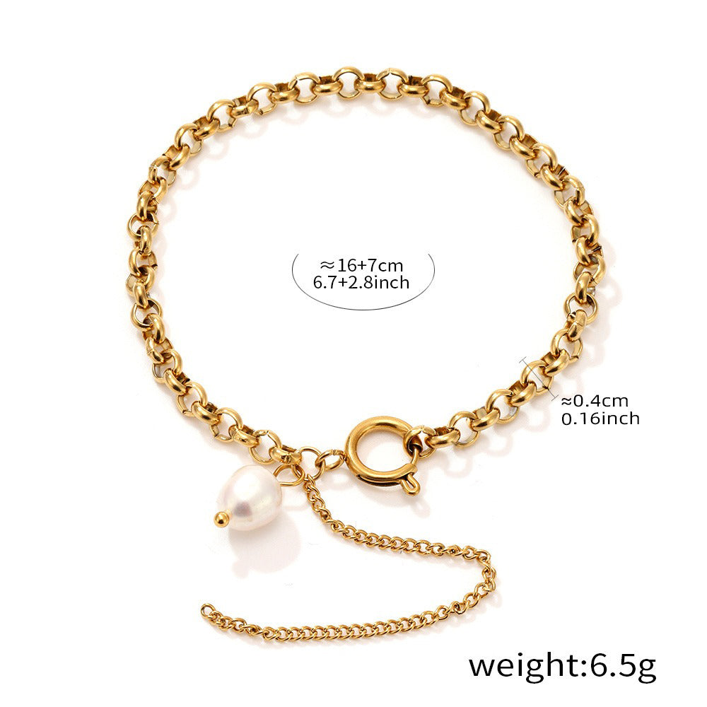 18K gold thick chain with pearl design high-end bracelet