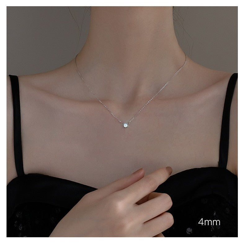 S999 Sterling Silver Small Diamond Necklace Women's Simple Niche Design Elegant High-end Clavicle Chain Light Luxury Ins Style Necklace