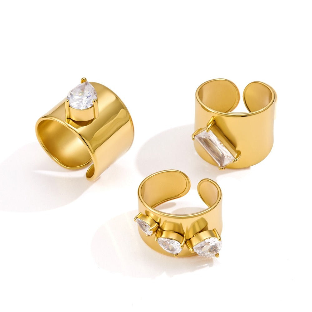 Wide Zircon Open Ring Collection