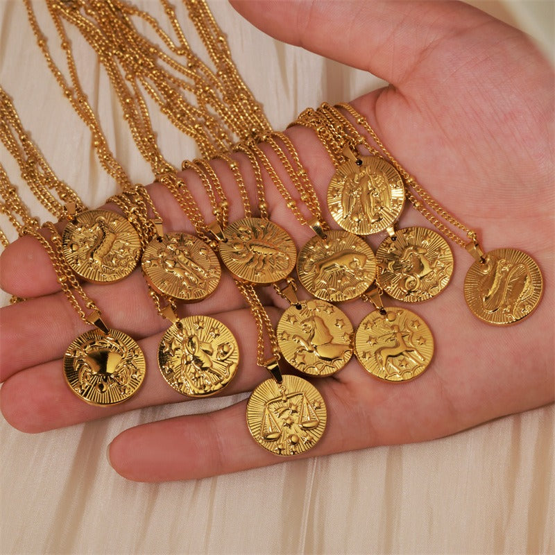 18K Gold Zodiac Titanium Steel Necklace