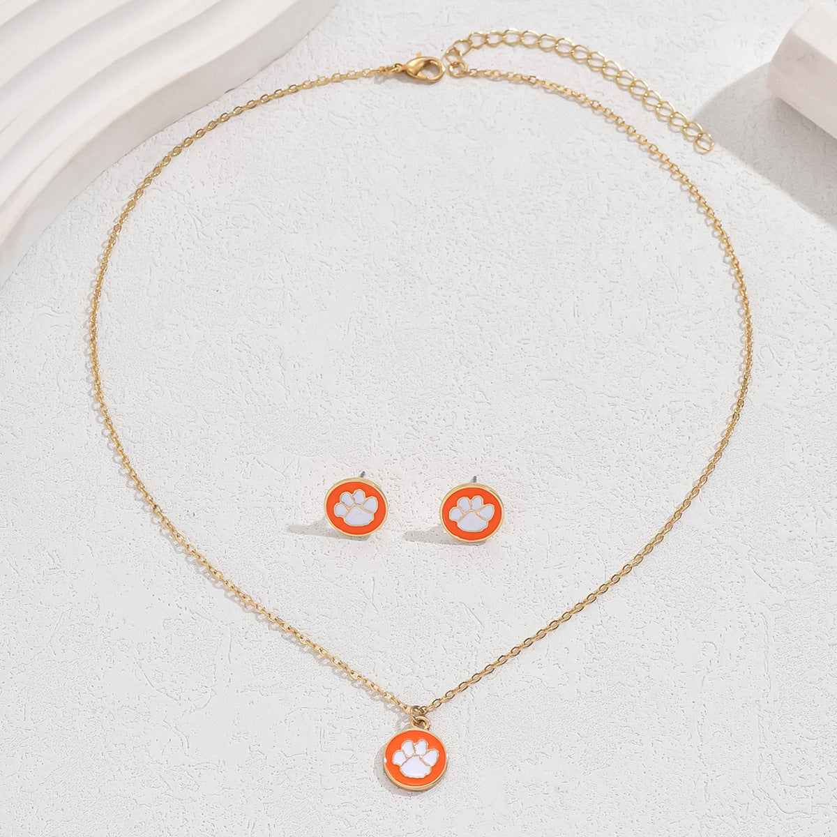 2024 New Fashion OL Necklace Earrings Suit Women's Personality Dog Paw Print Oil Drop All-match Design Clavicle Chain