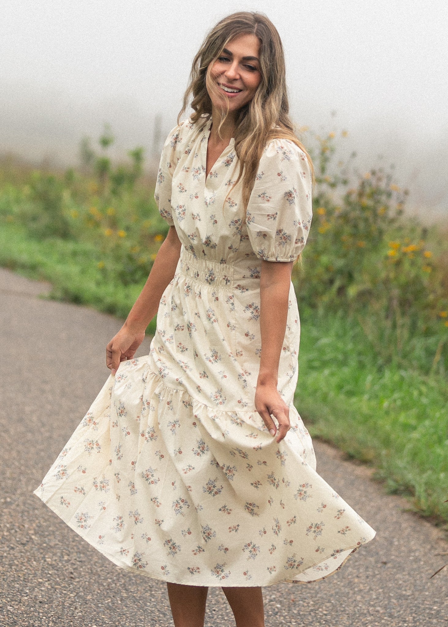 Katrina Half Sleeve Floral Midi Dress