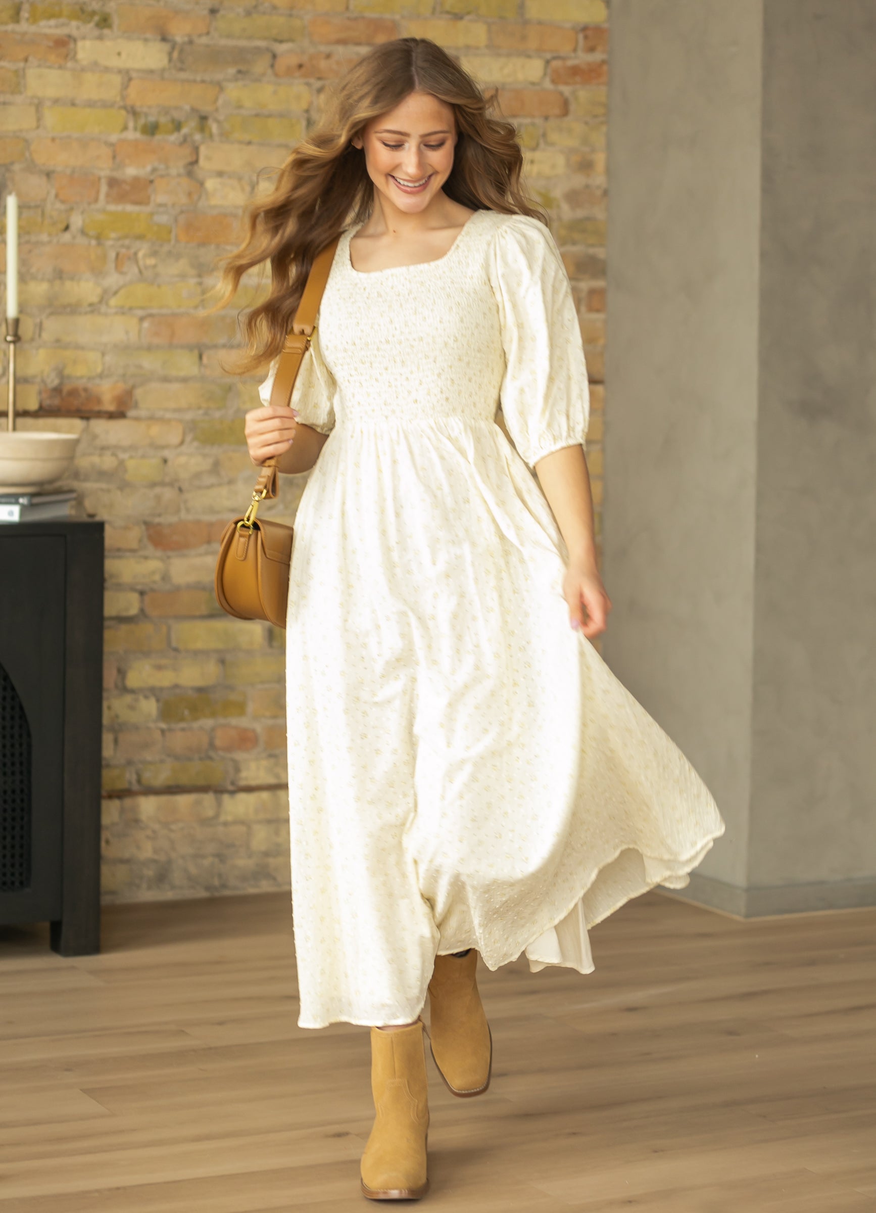 Kayleen Ivory Floral Smocked Bodice Maxi Dress