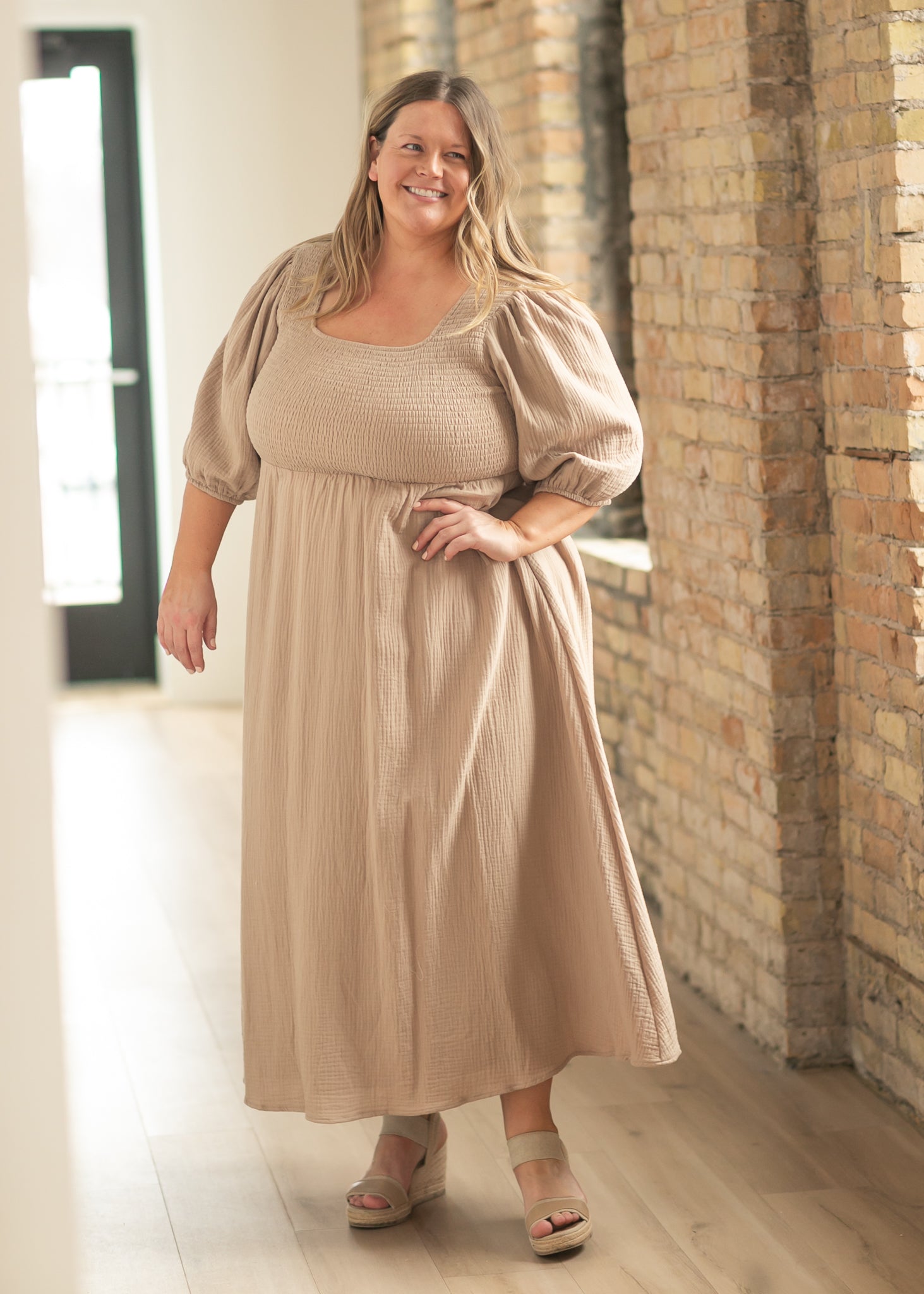 Kayleen Tan Smocked Bodice Gauze Dress