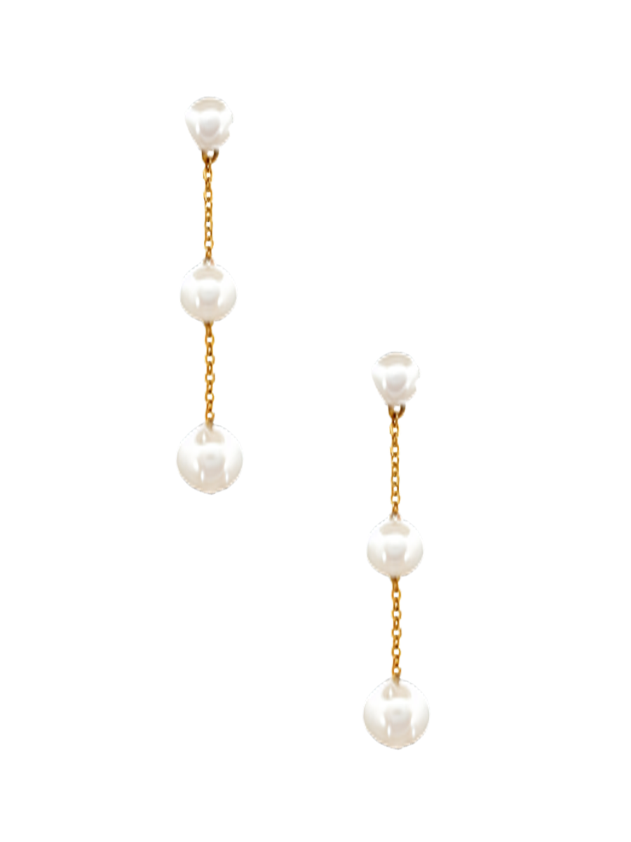 Royal Three Pearl Drop Dangle Earrings