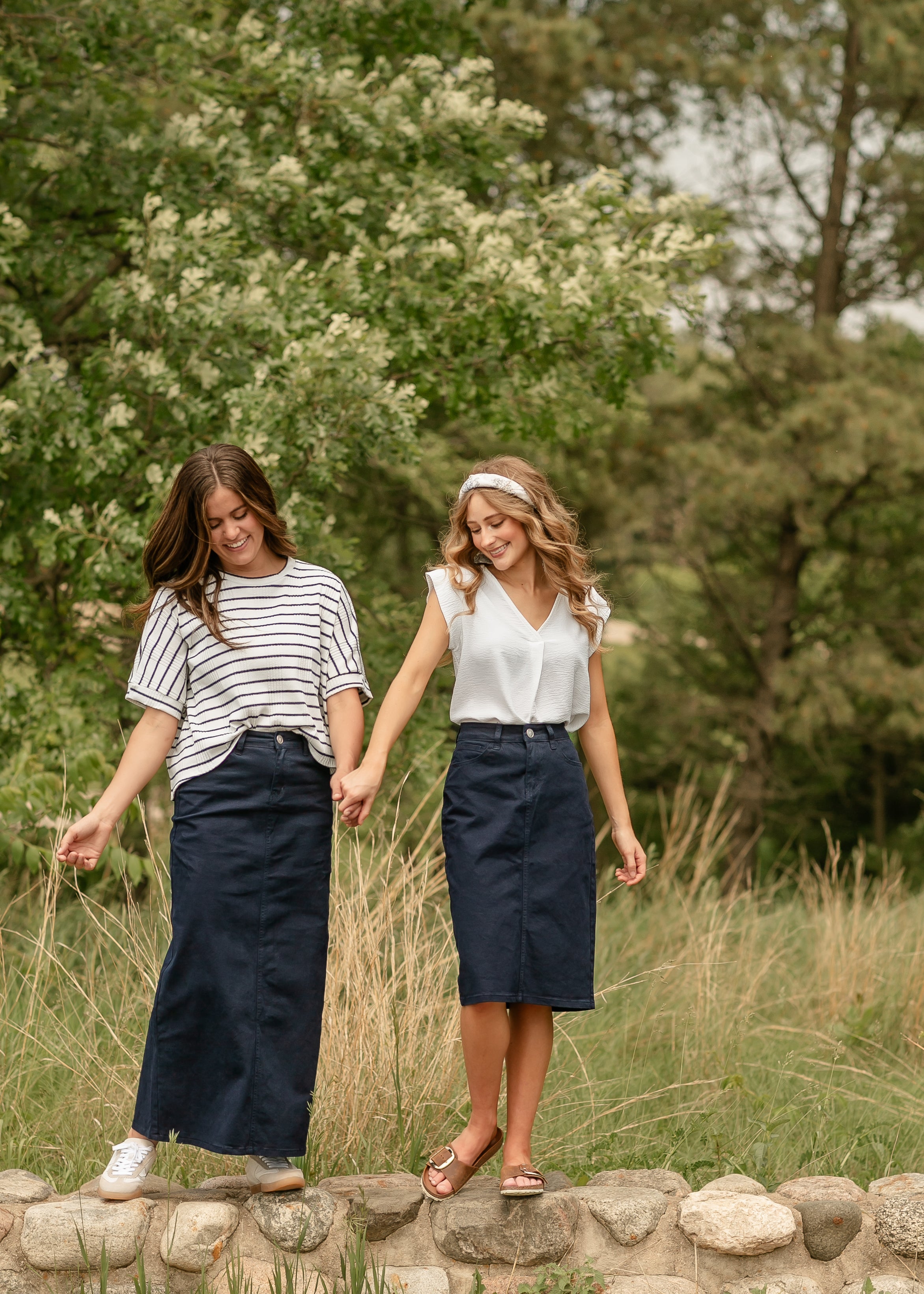 Remi Navy Denim Midi Skirt